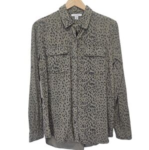 Pure Navy Leopard Print Long Sleeve Buttondown Shirt Size Small